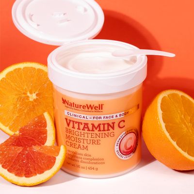 NATURE WELL Clinical Vitamin C Brightening Moisture Cream for Face &amp; Body, Anti-Aging Skincare, Firming, Nourishing, Reduces Discoloration, Improves Overall Tone &amp; Texture, Non-Greasy, 16 Oz