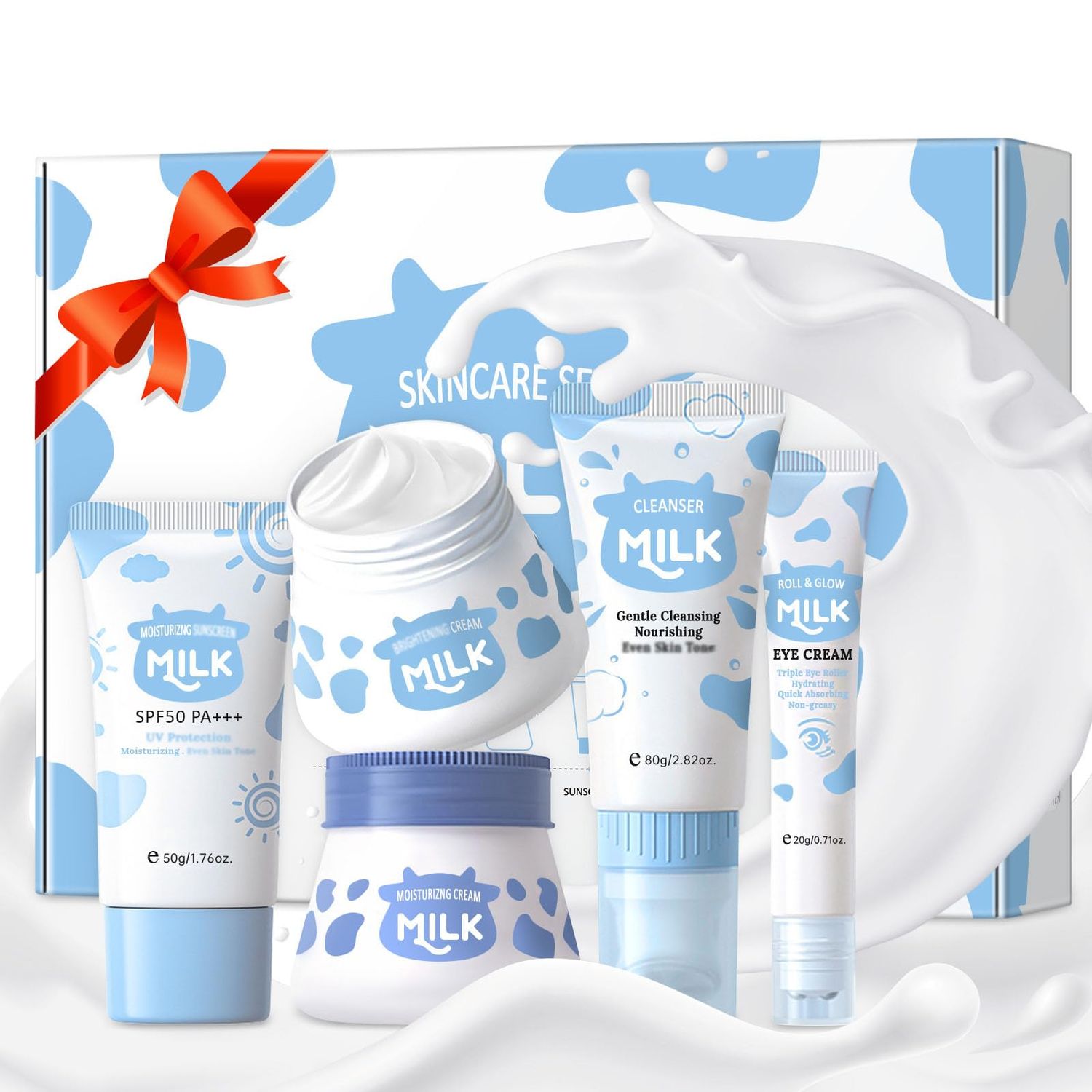 Skin Care Routine Set For Women, Anti Aging Milk Skin Care Gift Set For Acne, Wrinkles, Travel Size Face Care Kit With Hyaluronic Acid For Teenage Girls, Soothing Pores, Deep Moisturizing.