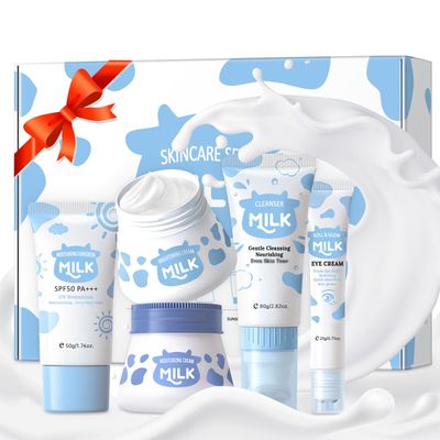 Skin Care Routine Set For Women, Anti Aging Milk Skin Care Gift Set For Acne, Wrinkles, Travel Size Face Care Kit With Hyaluronic Acid For Teenage Girls, Soothing Pores, Deep Moisturizing.