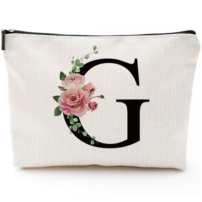 Initial A-Z Personalized Letter Makeup Bag, Monogrammed Bridesmaid Gifts/Presents Cosmetic Bag, Portable Stationery Storage Organizer Pouch, Friendship Love Travel Makeup Bags