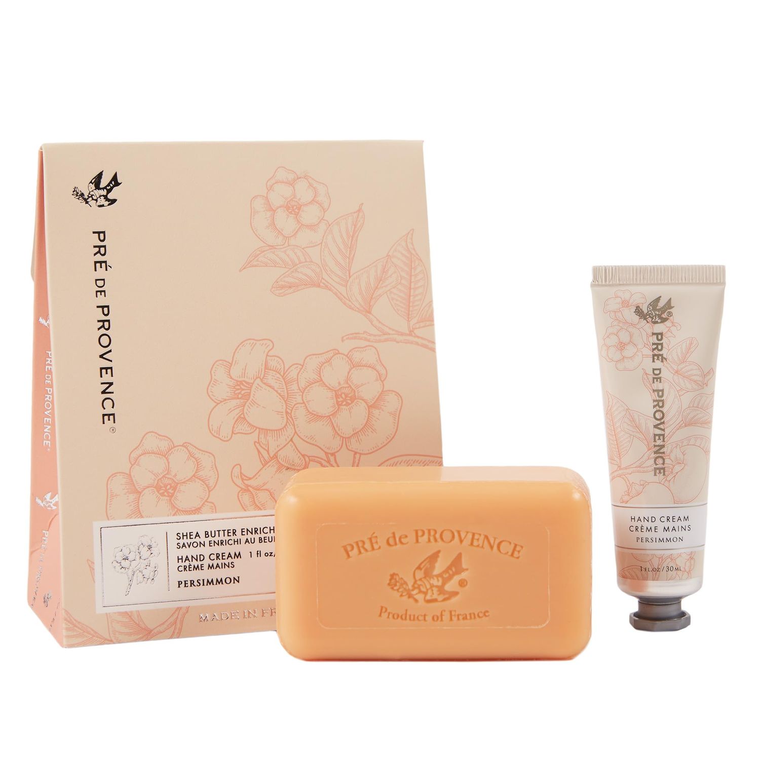 Pre de Provence Gift Set Includes 150 Gram Soap Bar &amp; 1 fl oz Hand Cream |Made in France | Infused with Shea Butter, Persimmon