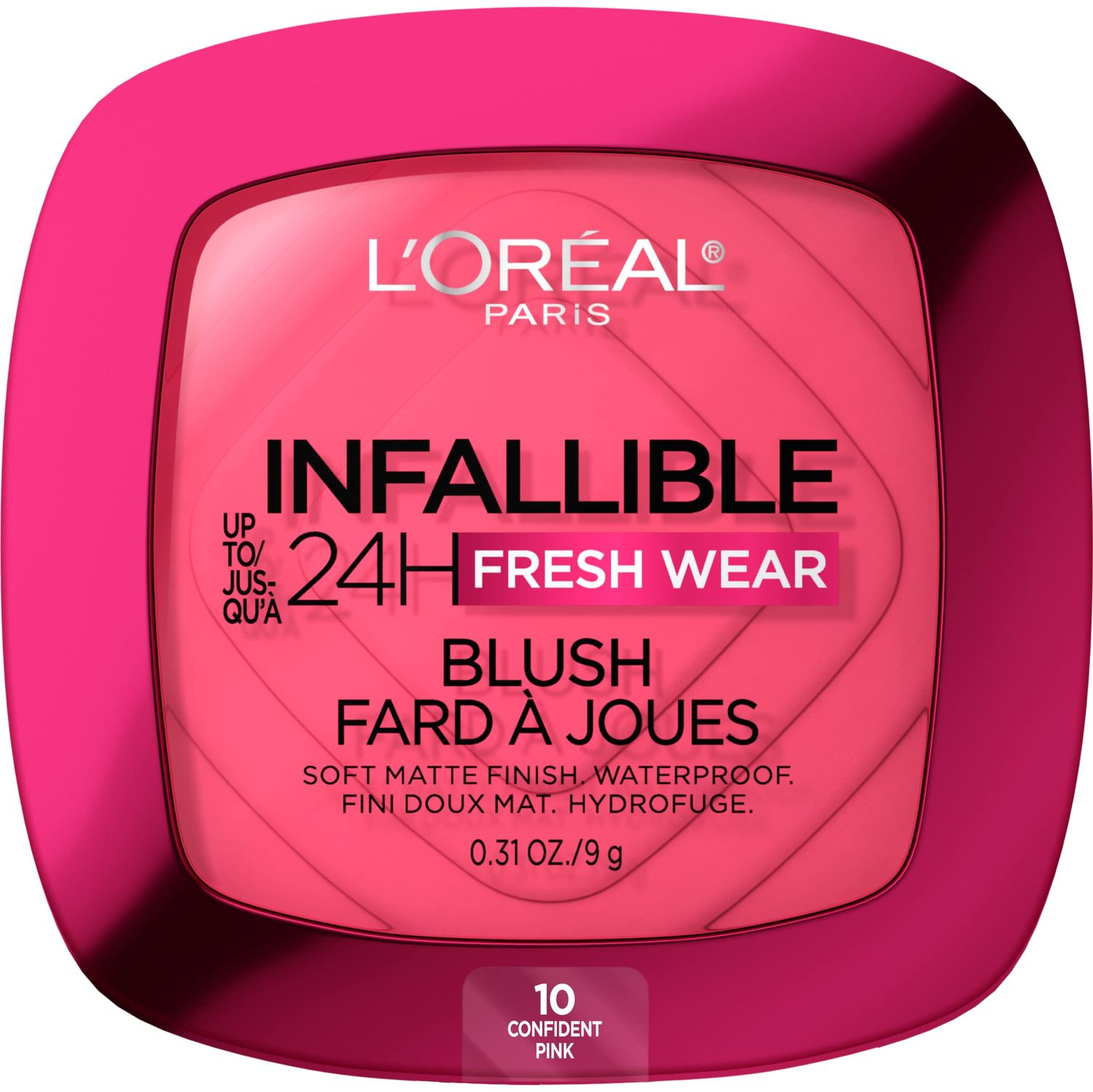 L&#39;Oreal Paris Infallible Up to 24H Fresh Wear Soft Matte Blush, Blendable, Long-Lasting and Waterproof Cheek Make Up, Confident Pink 10, 0.31 Oz