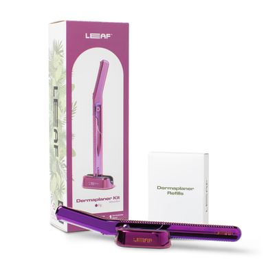 The Leaf Dermaplaner Kit, Fig - Plastic-Free Facial Razor and Exfoliating Tool Set - Gift Set Includes 1x Dermaplaner, 1x Stand, 10x Refills