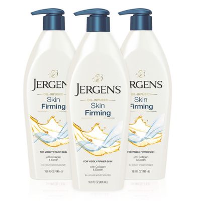 Jergens Skin Firming Body Lotion for Dry to Extra Dry Skin, Skin Tightening Cream with Collagen and Elastin, Dermatologist Tested, Hydralucence Blend Formula, 16.8 Oz, Pack of 3
