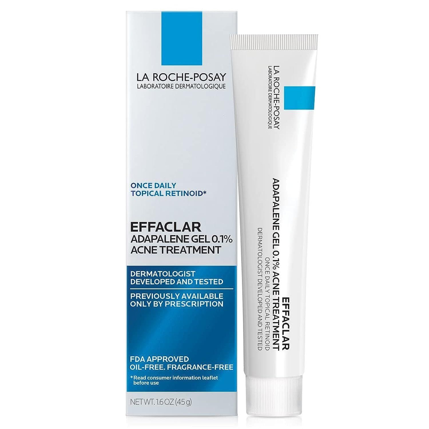 La Roche-Posay Effaclar Adapalene Gel 0.1% Acne Treatment | Retinoid Acne Cream | Acne Medication | Acne Gel For Blackheads &amp; Whiteheads | Oil Free | Helps Clear And Prevent Acne &amp; Clogged Pores