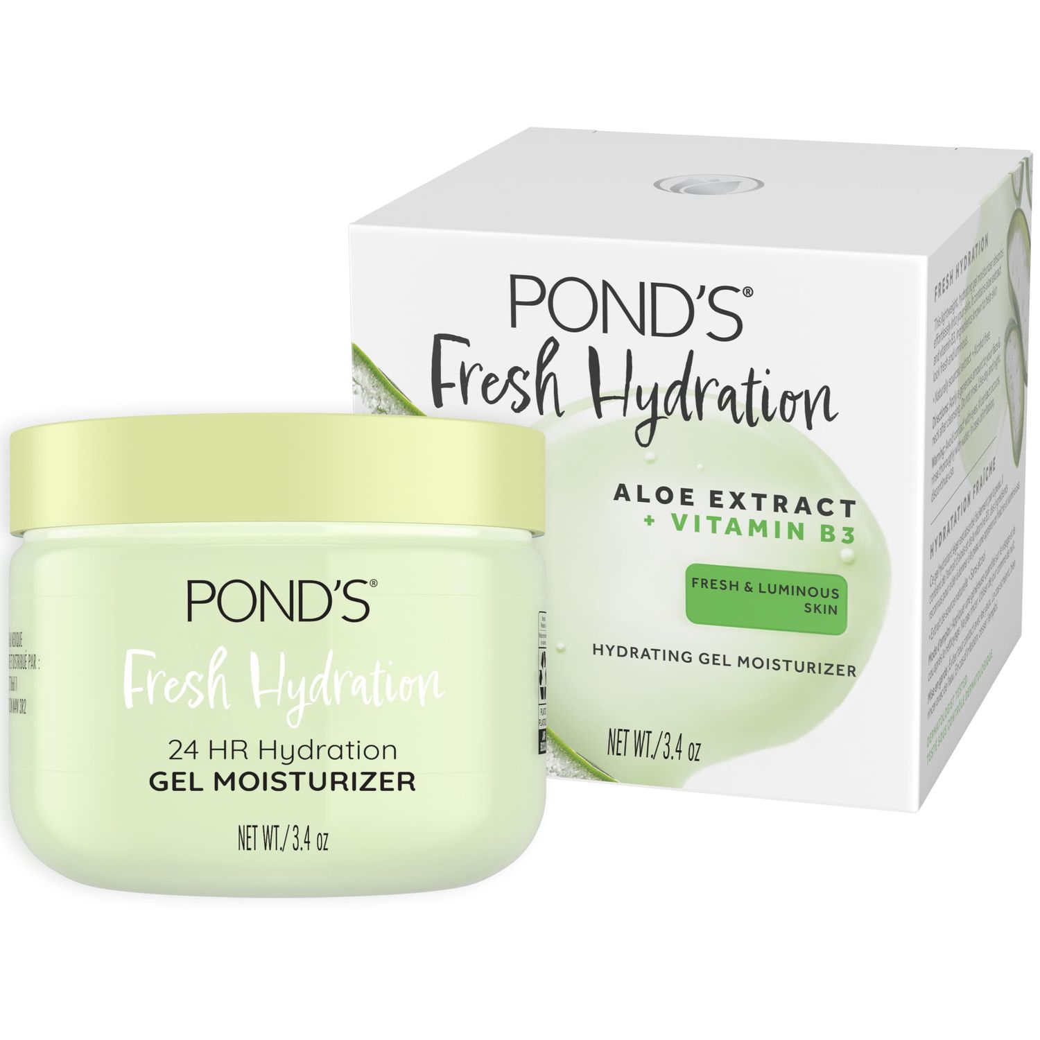 POND&#39;S Aloe Extract &amp; Vitamin B3 Gel Face Moisturizer For Fresh and Luminous Skin, 3.4 oz