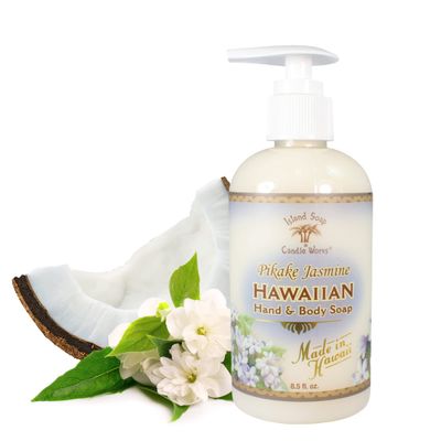 Island Soap &amp; Candle Works Botanical Liquid Hand Soap - Vegan Hand Soap for Men and Women - Luxury Skincare for Bathroom - Hawaiian Gifts for Sensitive Skin - Pikake Jasmine - 8.5 Ounce Bottle