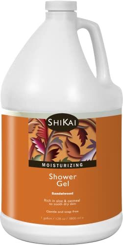 ShiKai Daily Moisturizing Shower Gel (Sandalwood, 1 gallon) | with Hydrating Aloe Vera &amp; Oatmeal | Scented Body Wash for Dry Skin Relief