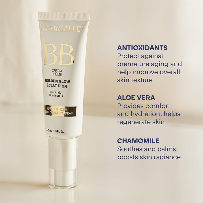 Marcelle BB Cream Golden Glow, Universal Shade, Tinted Moisturizer, Skin Enhancer, Illuminator, Beauty Balm, Non-Comedogenic, Paraben-Free, Oil-Free, Hypoallergenic, Cruelty-Free, 1.5 fl oz