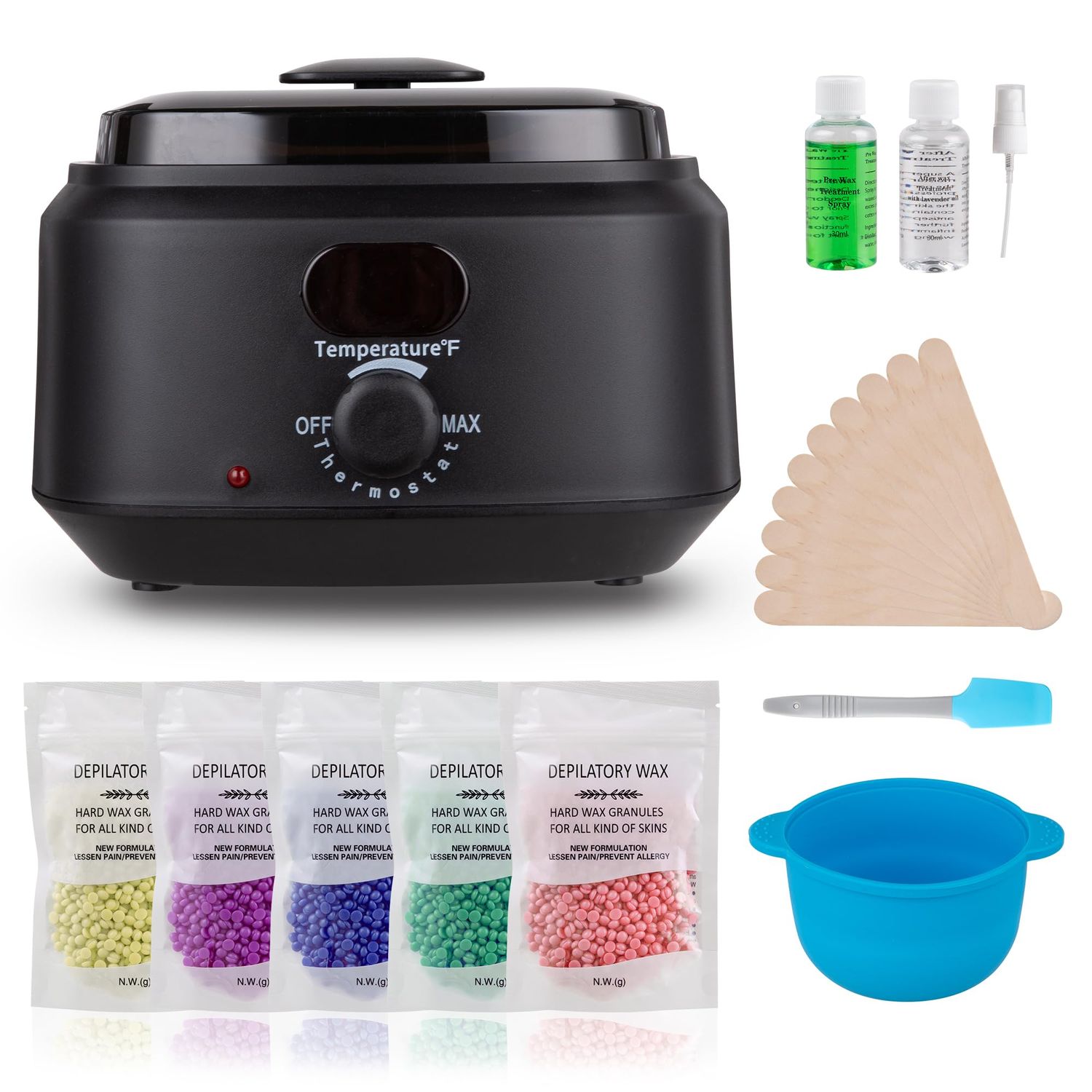 Sunvivi Wax Kit Digital Hair Removal Waxing Kit for Women &amp; Men, Hot Wax Warmer Pot with 5 Bag Hard Wax Beads, Wax Melt Warmer Kit for Full Body, Legs, Face, Bikini,Sensitive skin, Black