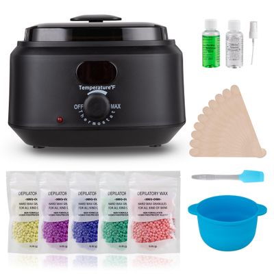 Sunvivi Wax Kit Digital Hair Removal Waxing Kit for Women &amp; Men, Hot Wax Warmer Pot with 5 Bag Hard Wax Beads, Wax Melt Warmer Kit for Full Body, Legs, Face, Bikini,Sensitive skin, Black