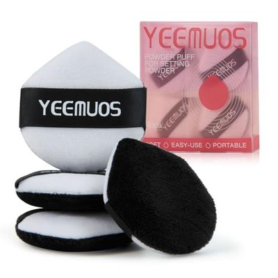 YEEMUOS 4 Pcs Setting Powder Puffs, Makeup Puff for Face and Body, Beauty Makeup Sponge Tools for Loose and Pressed Powder, Soft Velvet Powder Puff for All Skin (Black)