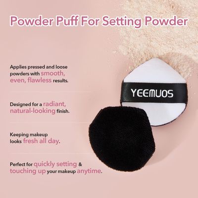 YEEMUOS 4 Pcs Setting Powder Puffs, Makeup Puff for Face and Body, Beauty Makeup Sponge Tools for Loose and Pressed Powder, Soft Velvet Powder Puff for All Skin (Black)