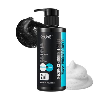 Soo&#39;AE Black Charcoal Double Bubble Mask Cleanser -2  1       Cleansing Foam Double Cleanse for Men and Women 200mL