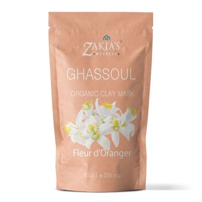 Zakia&#39;s Morocco Moroccan Rhassoul Clay Mask (Orange Blossom) - Organic Natural Facial Mask and Skin Care Treatment - Anti-aging Mud Mask Heals Dry &amp; Oily Skin, Acne, Eczema &amp; Psoriasis - 8 Oz