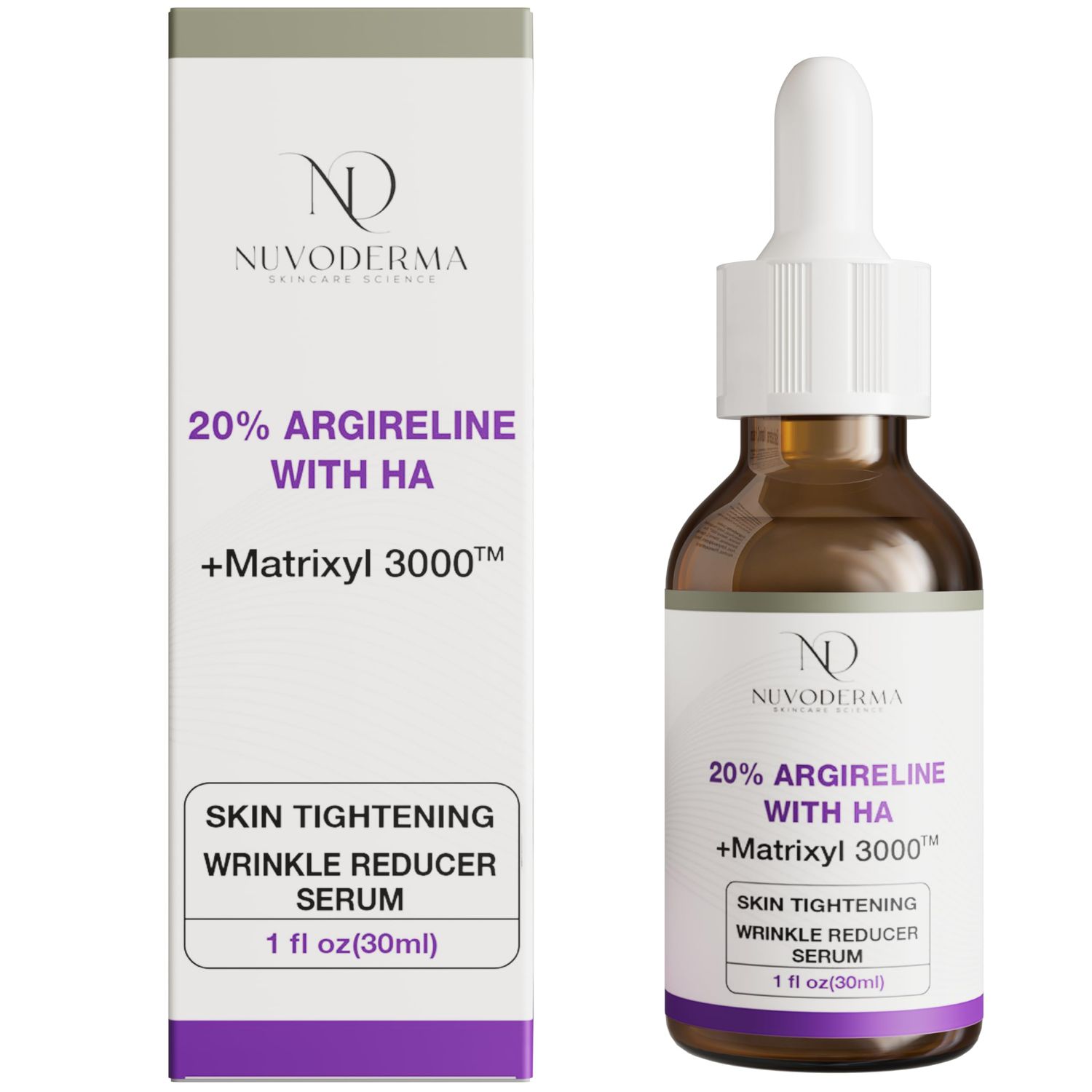 Nuvoderma Argireline Serum - Advanced Serum for Skin Wrinkles with 20% Argireline and Matrixyl 3000 - Face Serum Tightening with Hyaluronic Acid and Vitamin C - Lightweight Texture - 1 fl. oz.