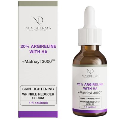 Nuvoderma Argireline Serum - Advanced Serum for Skin Wrinkles with 20% Argireline and Matrixyl 3000 - Face Serum Tightening with Hyaluronic Acid and Vitamin C - Lightweight Texture - 1 fl. oz.
