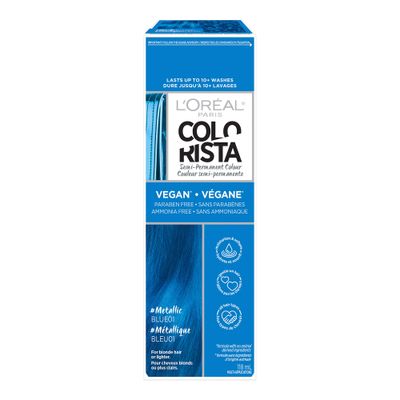 L&#39;Oreal Paris Colorista Metallic Semi Permanent Hair Color for Bleached or Blonde Hair, Color Depositing Hair Mask Formula, Metallic Blue