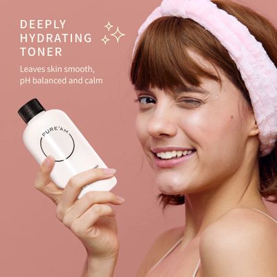 PURE'AM - Korean Toner for Dry Skin - Deeply Hydrating - Hyaluronic Acid &amp; Vegan Ceramides - Korean Skincare Toner for Face, Sensitive Skin - Redness &amp; Acne - 8.4 fl. oz, 250 ml