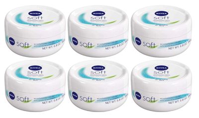 Nivea Soft Moisturizing Cream Face/Body/Hands 6.8 Ounce Jar (Pack of 6)