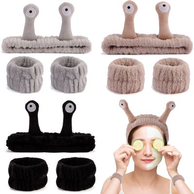 SuPoo 9 Pcs Skincare Headbands Set - Snail Spa Headband, Alien Headband, Face Wash Wristbands, Cute Makeup Hair Band for Washing Face and Shower
