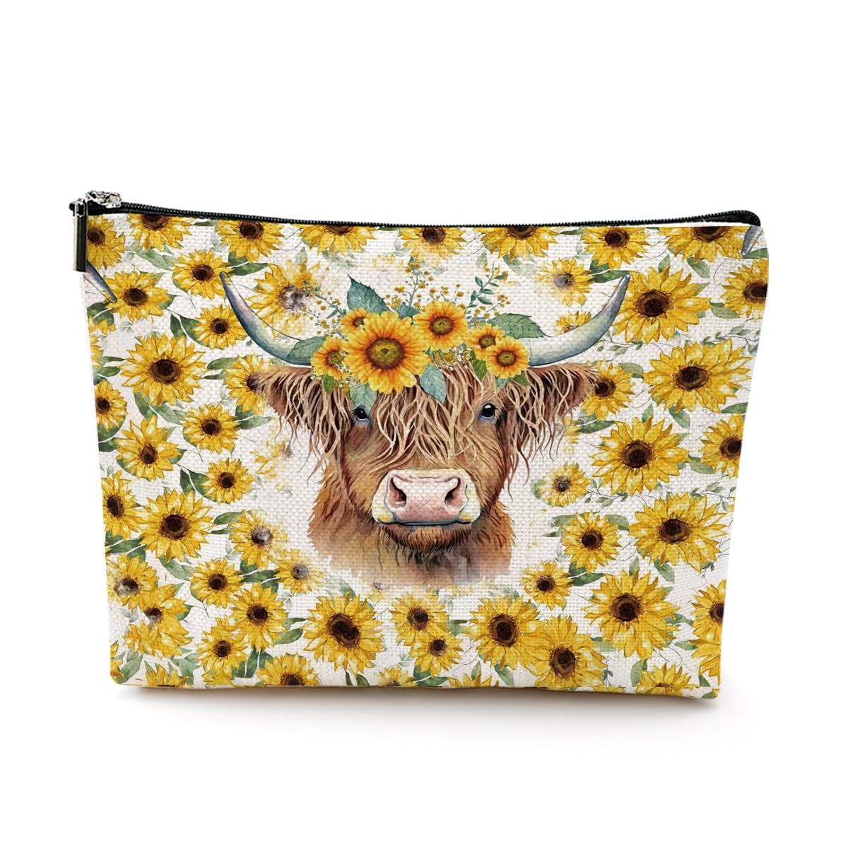 Retro Western Cow Makeup Bag Cosmetic Bag Cow Print Stuff Sunflower Gifts Cow Gifts Western Accessories for Women Girls Mom Friend Sister Cow Lovers Funny Christmas Birthday Friendship Gifts
