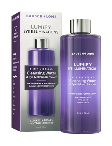 LUMIFY Eye Illuminations Cleansing Water &amp; Eye Makeup Remover, 3-in-1 Micellar Water Contains Hyaluronic Acid, Vitamin C &amp; Niacinamide, Clinically Proven &amp; Hypoallergenic, 160mL