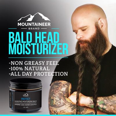 Mountaineer Brand Bald Head Care For Men | Cleanse Shampoo (4oz) and Protect Moisturizing Balm (2oz) | All Natural Daily Skin Care Wash and Shaving Soap | Non-Greasy Moisturizer for Scalp and Face