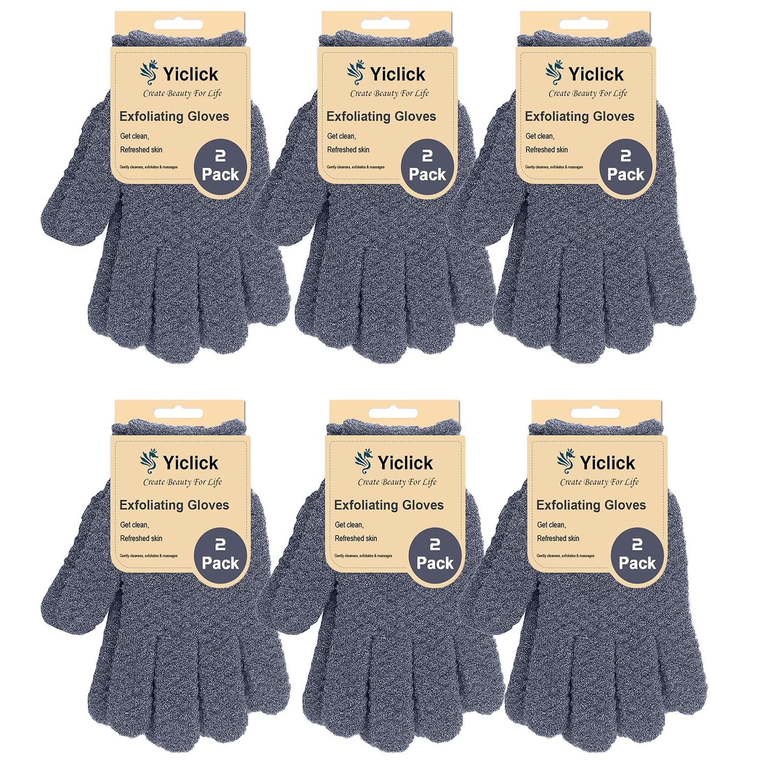 Yiclick 6Pairs Heavy Exfoliating Gloves,Body Scrub Exfoliator for Dead Skin Remover,Exfoliating Body Scrubber for Bath Shower Exfoliation,Exfoliate Sponge Loofah Washcloth Mitt Men Women