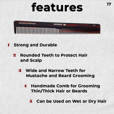 Speert #17 Handmade Wide Narrow Tooth Mustache Beard Comb Small Tortoise Havana Acetate Thick Coarse Curly Fine Short Pocket Sized Facial Hair Grooming Tangle Free Beard Straightener Growth Care Comb