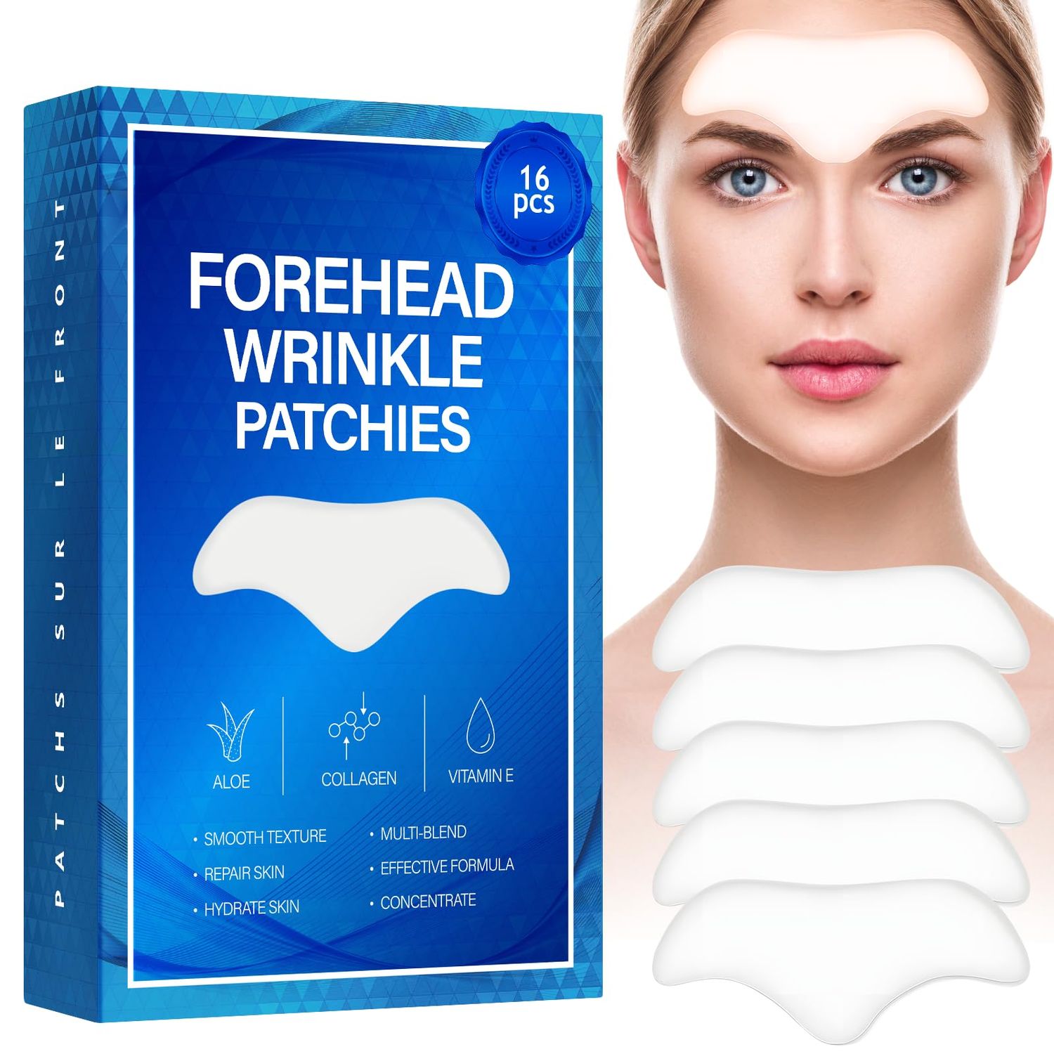 Yviso 16PCS Forehead Wrinkle Patches with Aloe, Collagen, Vitamin E, Anti Wrinkle Patches, Forehead Wrinkles Treatment