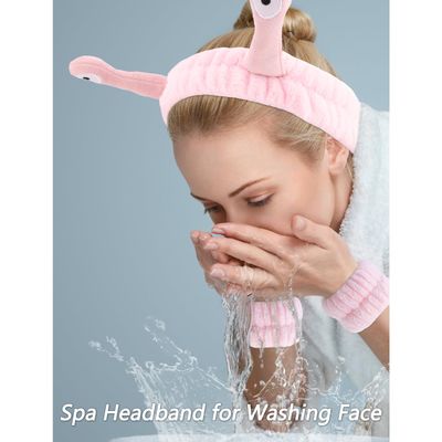VELSCRUN 6 Pcs Pink Puffy Sponge Spa Headband Snail Cartoon Wristband Set, Spa Headbands for Wash Face, Makeup Headband, Facial Skincare Headbands Women Girls Hair Accessories Gifts