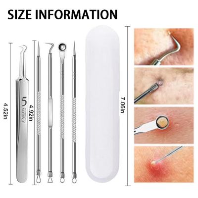 XEAOHESY 5 Pieces Stainless Steel Acne Needle Blackhead Removal Acne Elbow Tweezers Pimple Popper Tool Kit with a Storage Box Comedones Extractor Acne Removal Kit for Blemish Whitehead Fat Granule