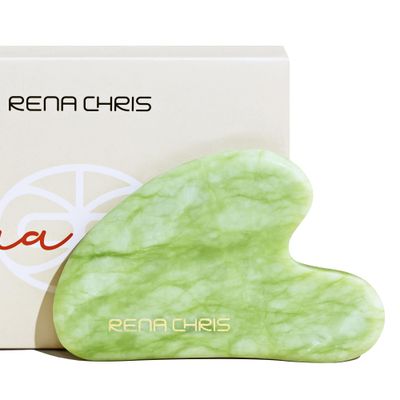 Rena Chris Gua Sha Facial Tools, Natural Jade Stone Guasha, Manual Massage Sticks for Jawline Sculpting and Puffiness Reducing, Facial Massage Tool, Skin-Care Tool (Mint Green)