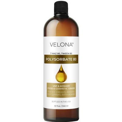 Polysorbate 80 by Velona - 32 Fl Oz | Solubilizer, Food &amp; Cosmetic Grade | All Natural for Cooking, Skin Care and Bath Bombs, Sprays, Foam Maker | Use Today - Enjoy Results