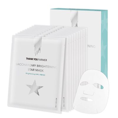 THANKYOU FARMER Saccharomy Brightening Star Mask (10ea) - Phyto Mucin Essence for Glowing, Niacinamide, Fermented Rice, Saccharomyces, Korean Sheet Mask for Dry and Dehydrated Skin (10)