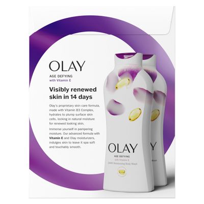 Olay Body Wash Age Defying with Vitamin E &amp; B3 Complex, Moisturizing Visibly Smooth Skin, 22 fl oz, (Pack of 2)