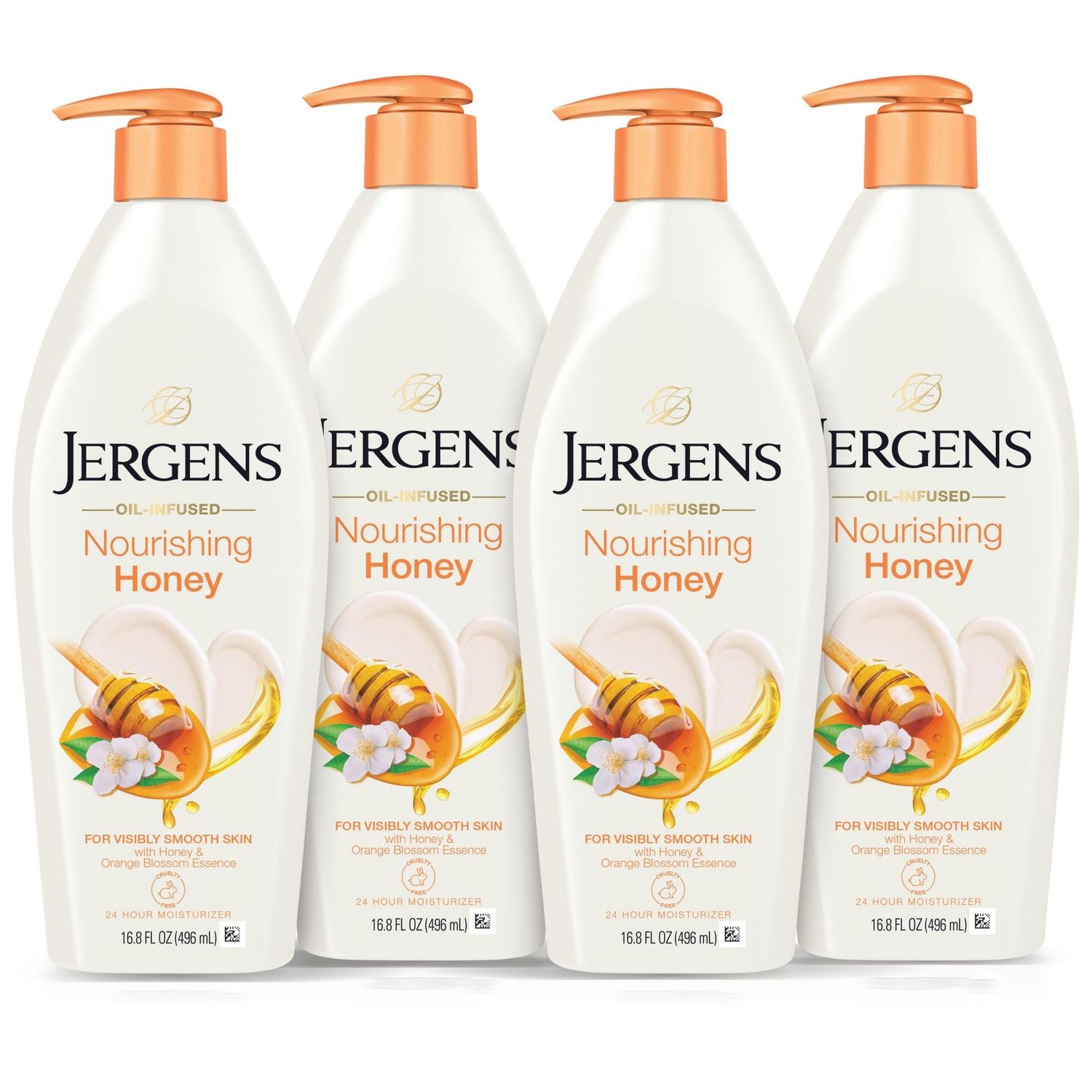 Jergens Nourishing Honey Dry Skin Moisturizer, with Illuminating Hydralucence Blend, Skin Nourishing Formula, Dermatologist Tested, 16.8 Oz, Pack of 4