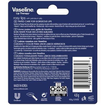 Vaseline Lip Therapy Rosy Lips - Hydrating Lip Balm Pack, Vaseline Stick, Lip Moisturizer for Dry Lips, 0.16 Oz Each (Pack of 8)
