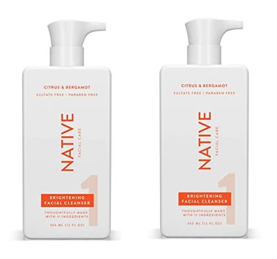 Native Brightening Face Wash, Spa Day Every Day Facial Cleanser (2 Pack) | Daily Face Cleaner for Radiant and Bright Skin, Citrus &amp; Bergamot, 12 fl oz