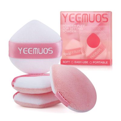 YEEMUOS 4 Pcs Setting Powder Puffs, Makeup Puff for Face and Body, Beauty Makeup Sponge Tools for Loose and Pressed Powder, Soft Velvet Powder Puff for All Skin (Coral Pink)