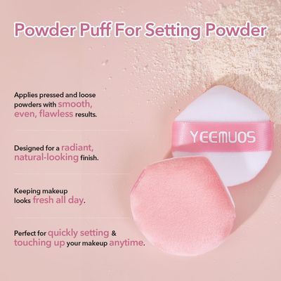 YEEMUOS 4 Pcs Setting Powder Puffs, Makeup Puff for Face and Body, Beauty Makeup Sponge Tools for Loose and Pressed Powder, Soft Velvet Powder Puff for All Skin (Coral Pink)