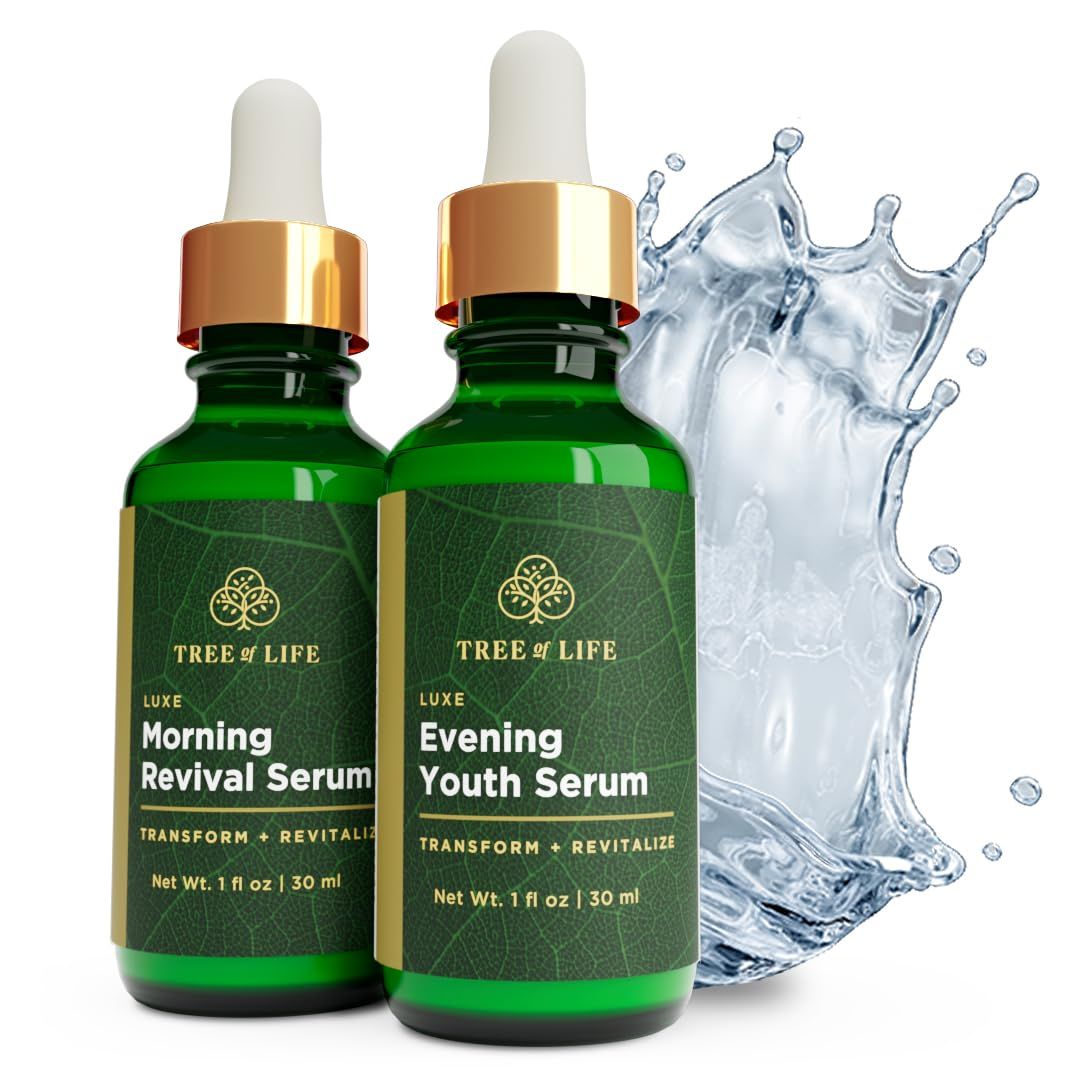 Tree of Life Beauty Luxe Age Defying Serum Combo Pack, Luxe Morning Revival Serum and Luxe Evening Youth Facial Serum, 2 Count x 1 Fl Oz