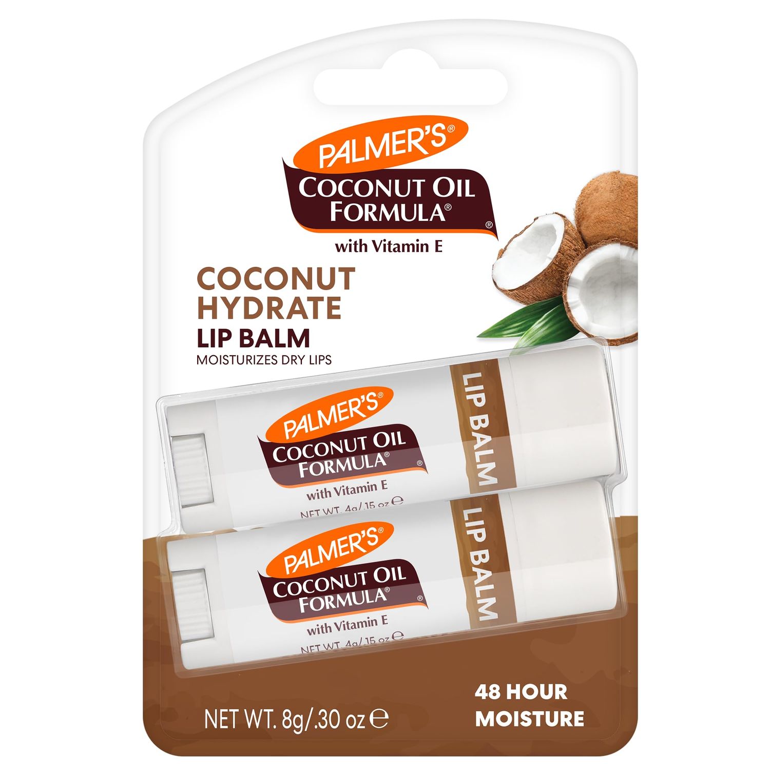 Palmer&#39;s Coconut Oil Formula Lip Balm Duo, All-Day Moisturization, Hydrates Dry, Cracked Lips (Pack of 2)