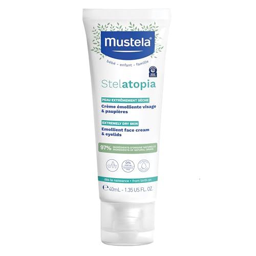 Mustela Stelatopia Eczema-Prone Skin Emollient Baby Face Cream - Face Moisturizer with Natural Avocado &amp; Sunflower Oil - Fragrance-Free - 1.35 Fl Oz (Pack of 1)