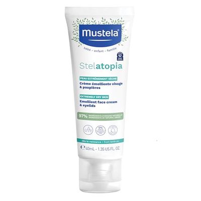 Mustela Stelatopia Eczema-Prone Skin Emollient Baby Face Cream - Face Moisturizer with Natural Avocado &amp; Sunflower Oil - Fragrance-Free - 1.35 Fl Oz (Pack of 1)