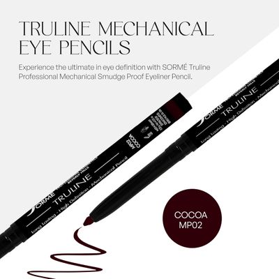 SORM Truline Professional Mechanical Smudge Proof Eyeliner Pencil - Vitamin E Waterproof Gel Formula with Finest Color Pigment &amp; Ultra Creamy - Nourishes Skin for All Day Long - 0.1 Ounce - Cocoa
