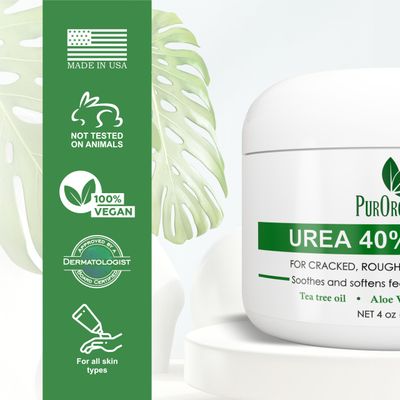 PurOrganica Urea 40% Cream - Made in USA - Foot Cream for Thick, Cracked, Rough, Dead &amp; Dry Skin - Corn, Callus and Dead Skin Remover, Toenail Softener, Moisturizer For Feet, Elbows, Hands and Knees