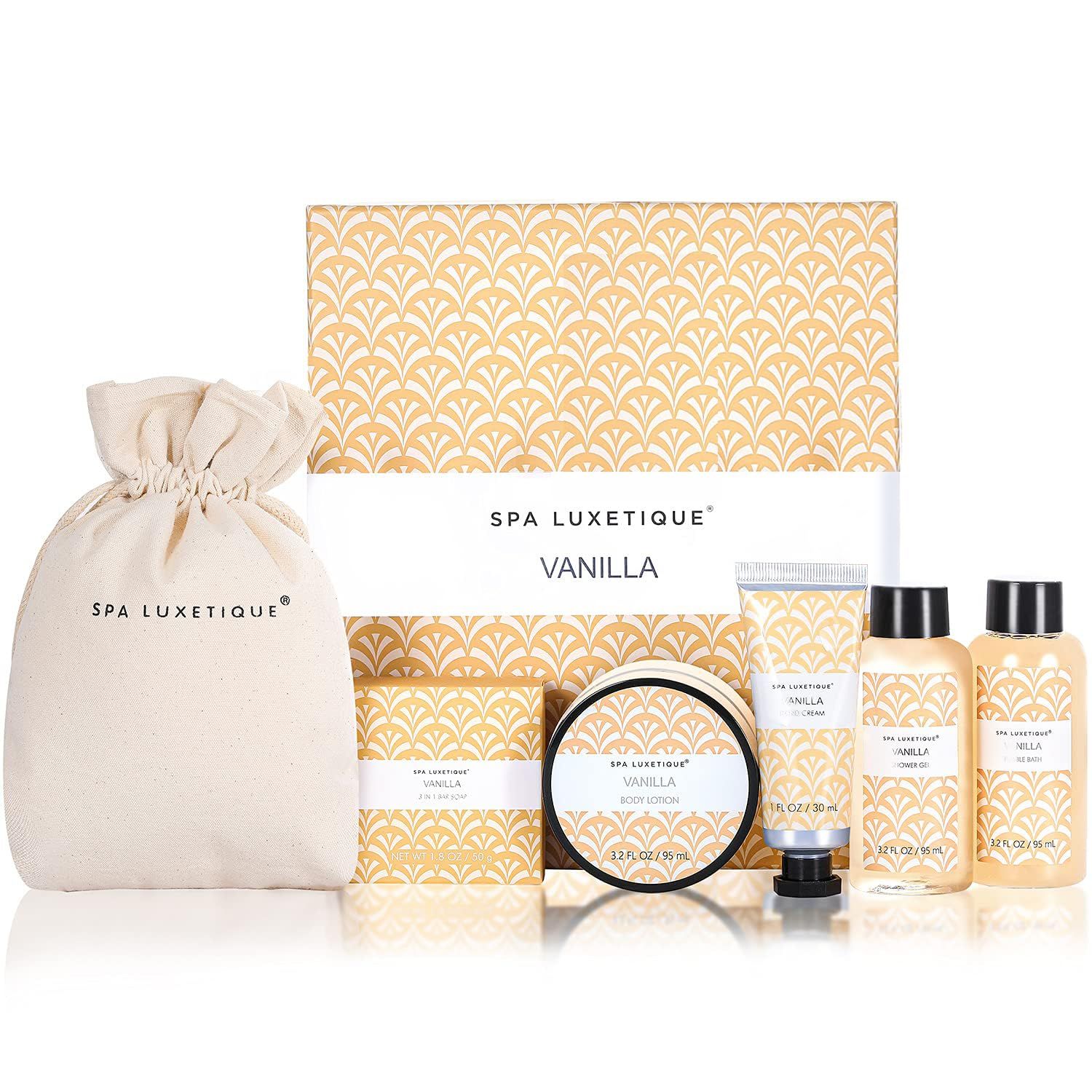 Spa Luxetique Spa Gifts for Women 6pc Vanilla Bath Sets Women Gift With Body Lotion, Shower Gel, Bubble Bath, Hand Cream, Bath and Body Gifts Set, Christmas Gift Sets, Bath Gifts for Women