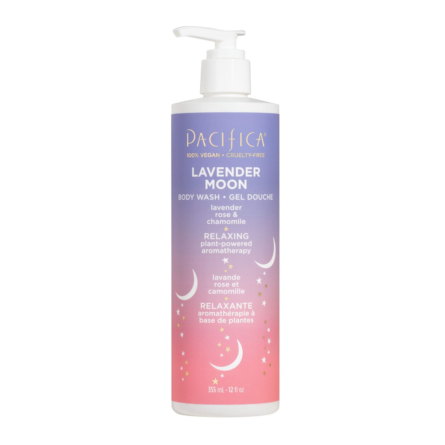 Pacifica Body Wash Lavender Moon - Bath &amp; Shower Gel - w/Hyaluronic Acid, Rose, Chamomile - for Moisture, Hydration &amp; Cleansing, Lavender Scented Clean Vegan &amp; Cruelty-Free Dermatologist